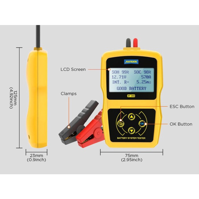 AUTOOL BT360 Car Battery Tester System Diagnostic Analyzer For Aki 12 Volt