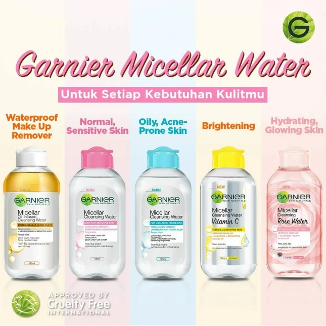 GARNIER Micellar Cleansing Water 400 ML / 125 ML / Pembersih Pink Blue Vit C Rose