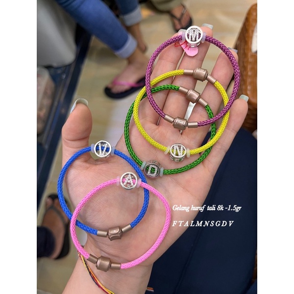 Gelang tali huruf mata mas putih