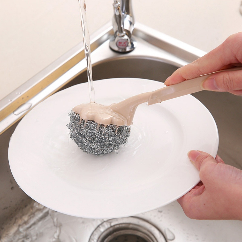 [Harga Grosir] Sikat Pembersih Dapur Sikat Bola Kawat Stainless Gagang Panjang Sikat Pembersih Gantung Mangkok Piring Panci Alat Cuci Rumah Tangga Deep Clean Scrub Brushes