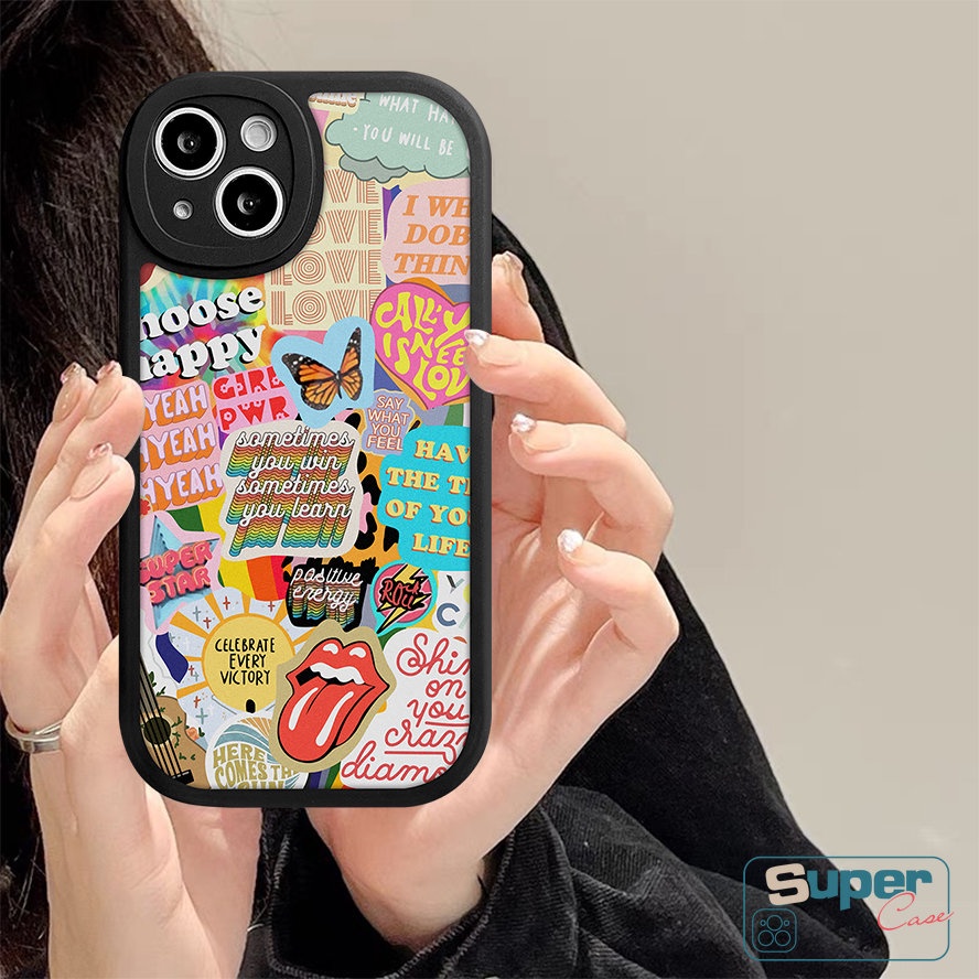 Samsung A12 A14 A13 A04 A32 A50 A03 A23 A04s A22 A53 A03s A52 A52s A73 A21s A30s A33 A20s A02s A31 A10s A20 A72 A71 A51 A11 Trendy Brand Stiker Label Kupu-Kupu Huruf Soft Case