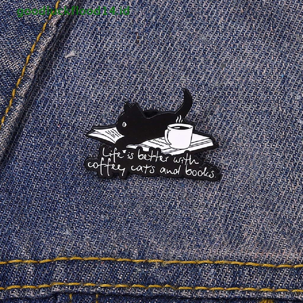 [GOOGFOUR] Dream Life Enamel Pins Custom Life is Better with Cat Coffee Book Bros Lapel Badges Hadiah Perhiasan Hewan Untuk Teman Anak [TOP]