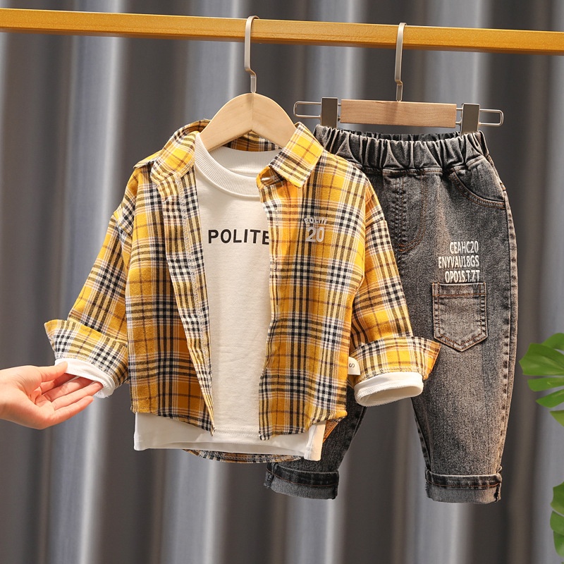 Setelan Kemeja Anak Laki Laki 3in1 SEAN Baju Anak Cowok Korean Style