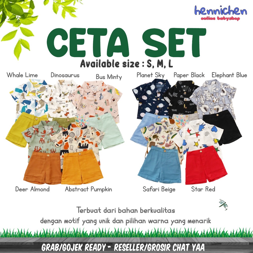 MINI MIEMA CETA SET SETELAN BAJU PENDEK CELANA PENDEK ANAK UNISEX