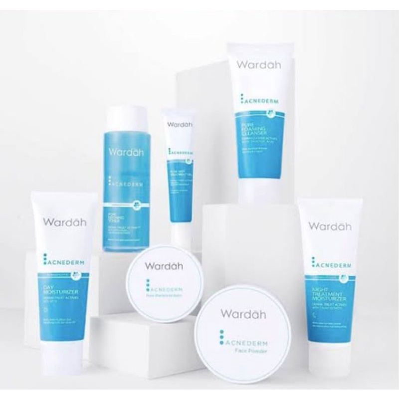 Wardah acnederm series pore refining toner / day moisturizer / pore blackhead balm / face powder/ ni