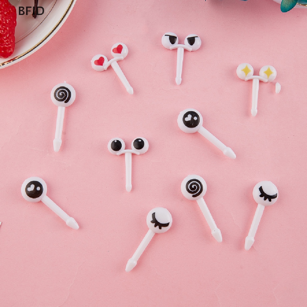 [BFID] Lovely 10pcs Tusuk Gigi Buah Plastik Lovely Eye Cartoon Forks Bento Hias [ID]