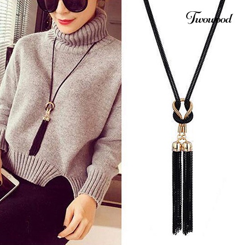 Twowood Wanita Fashion Rumbai Liontin Semua Pertandingan Rantai Panjang Sweater Kalung Perhiasan Hadiah