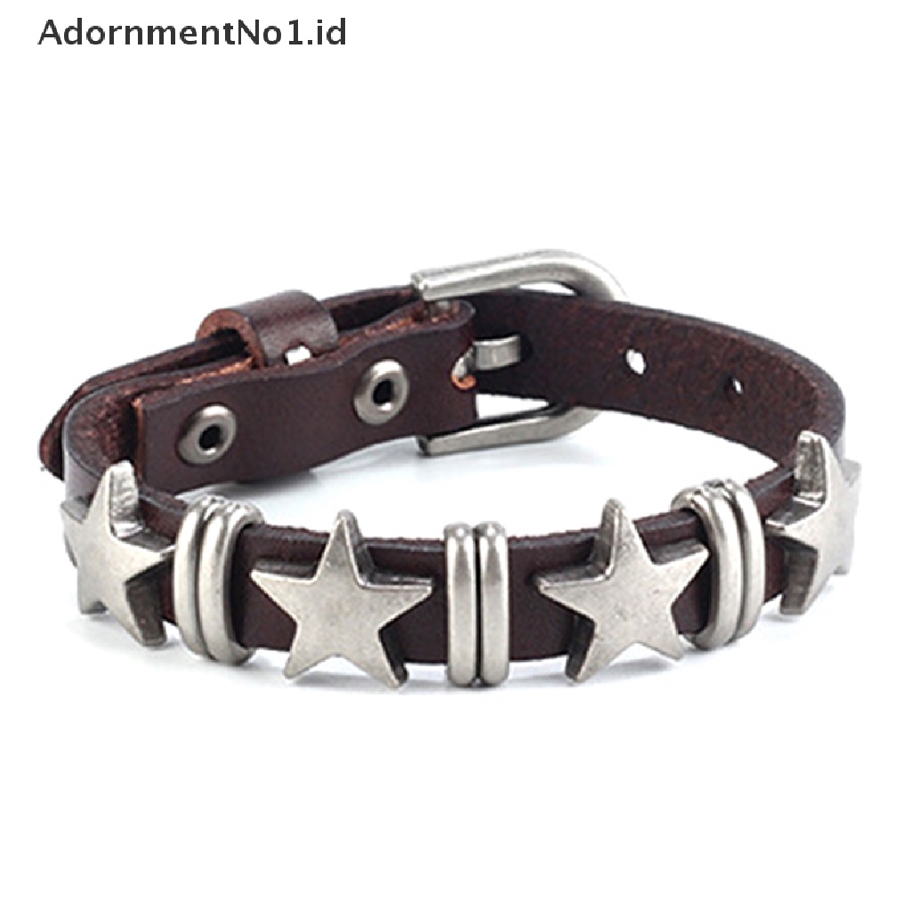 [AdornmentNo1] Retro Punk Gelang Kulit Imitasi Untuk Pria Wanita Bintang Gelang Kulit Adjustable Rivet Alloy Bracelet Goth Perhiasan Aksesoris Pakaian [ID]