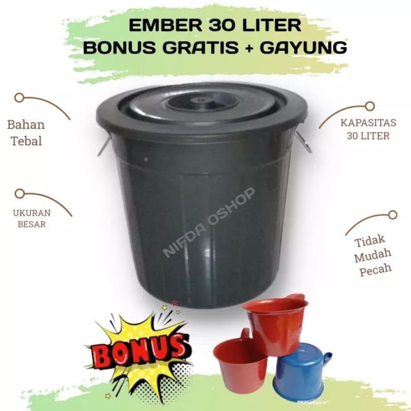 Ember air tutup 30 Liter / ember plastik 30 liter Gratis gayung