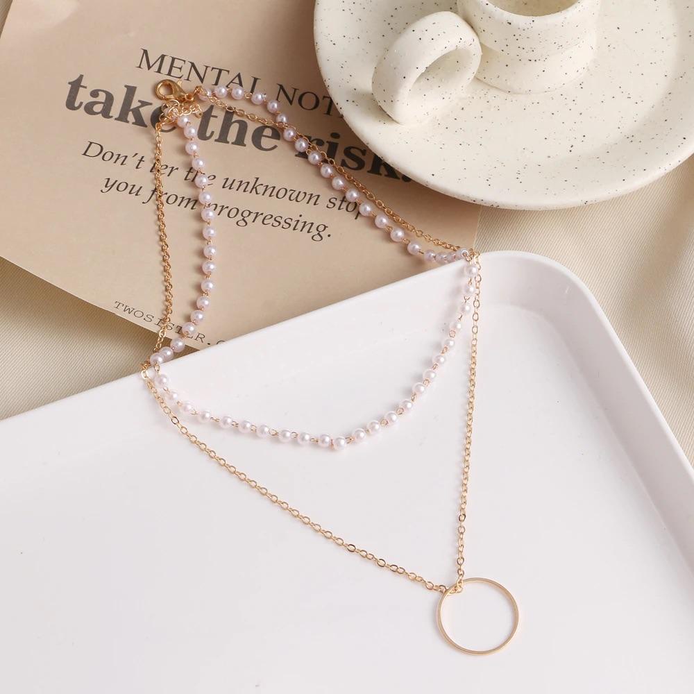Kalung Choker Mutiara Double Layer Rantai Bulat Aksesoris Fashion