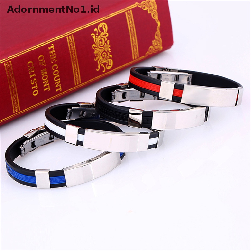 [AdornmentNo1] 5warna Baja Titanium Stainless Steel Aksesoris Pesona Gelang Silikon Bangle Man Fashion Hadiah Perhiasan [ID]