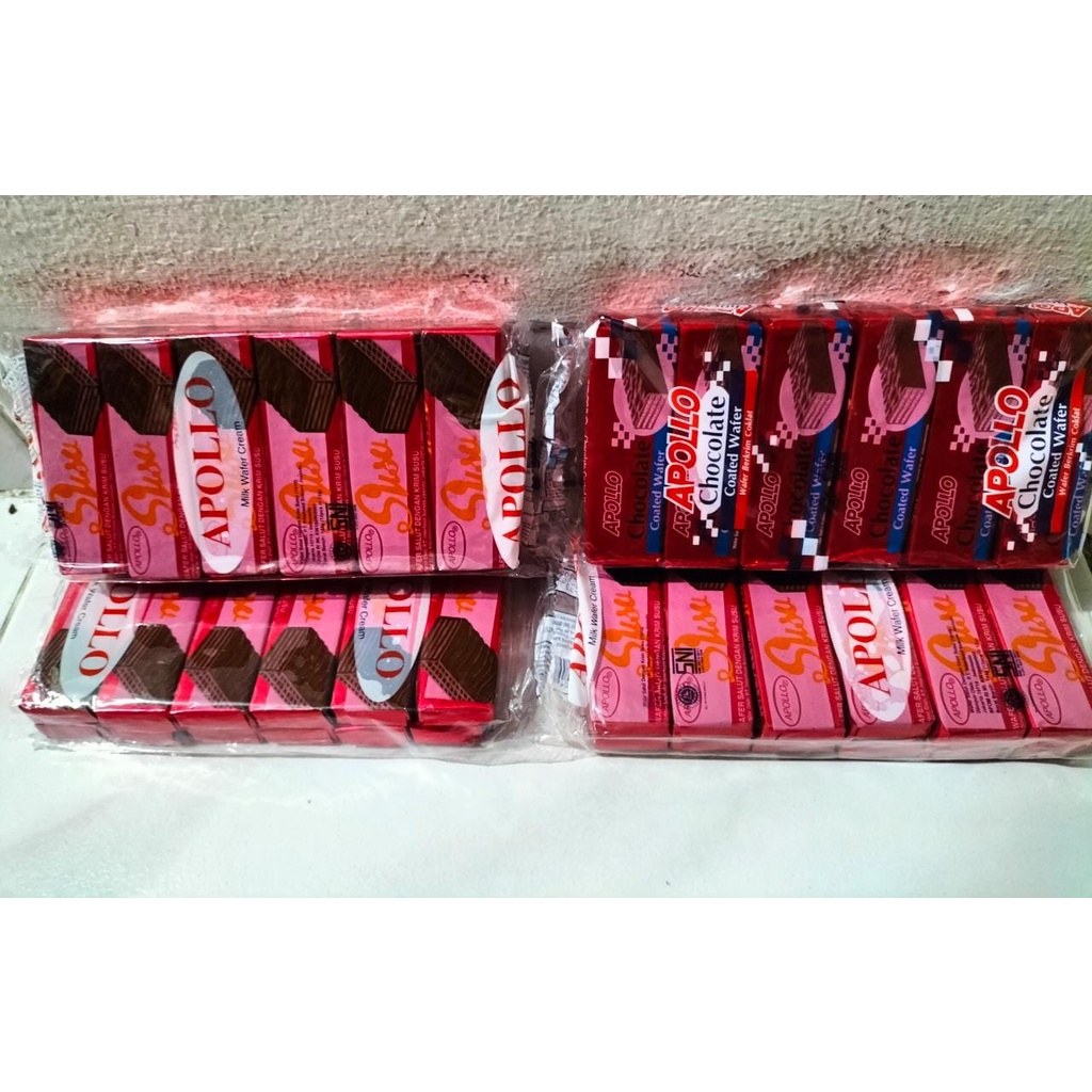 

Apollo Wafer/Apollo Milk Wafer Cream/Apollo Chocolate Coated Wafer/Snack Jadul Malaysia 1 pack isi 12 pcs