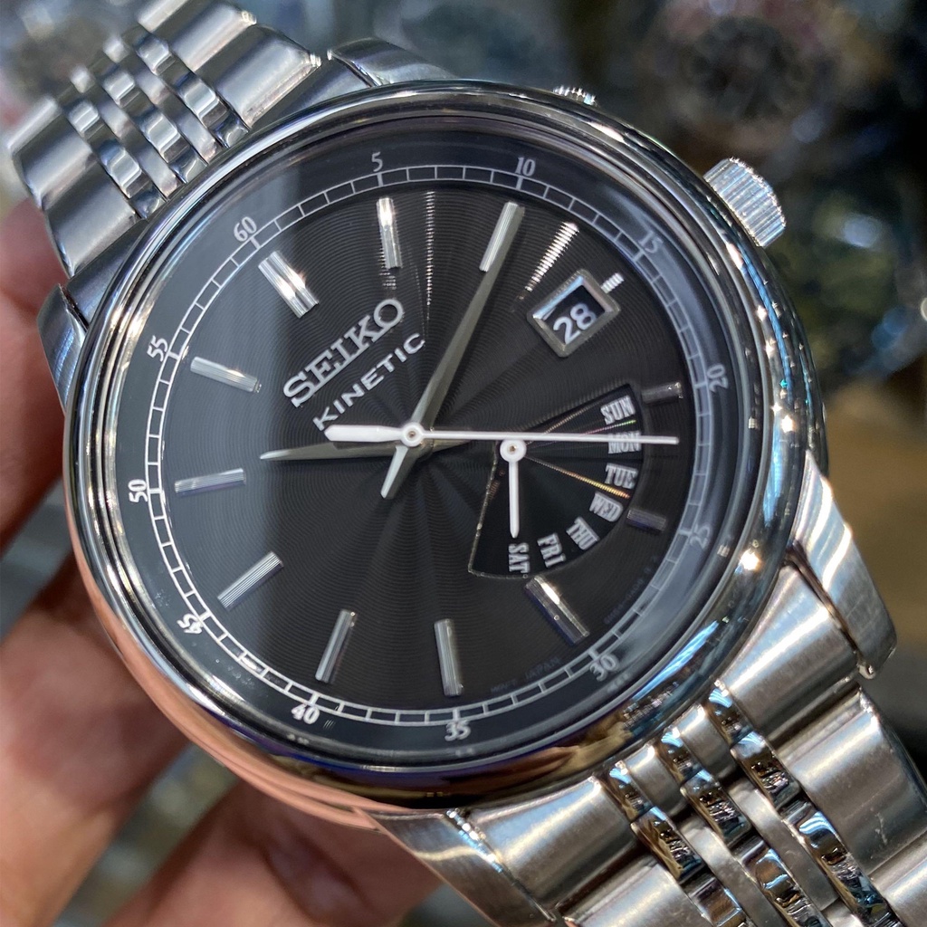 Seiko Kinetic SRN029P1 Black Dial - Jam Tangan Pria SRN029