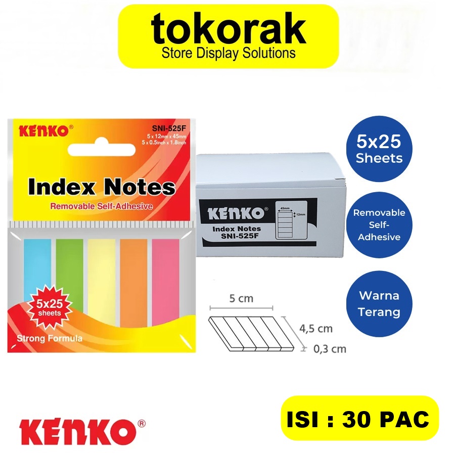 STICKY NOTE INDEX KENKO SNI 525F PEMBATAS KERTAS MEMO PENANDA 1 BOX ISI 30 PAC