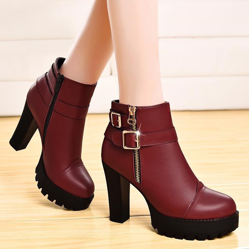 ✅PINKEY P131 Fashion Women Boots Shoes PU Leather Breathable Chunky High