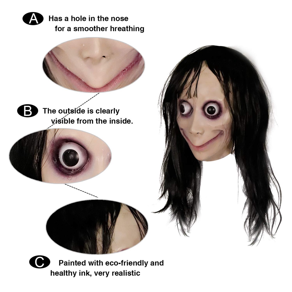 Topeng Hantu Momo Halloween Seram Rumah Hantu Prank Cosplay Scary Mask