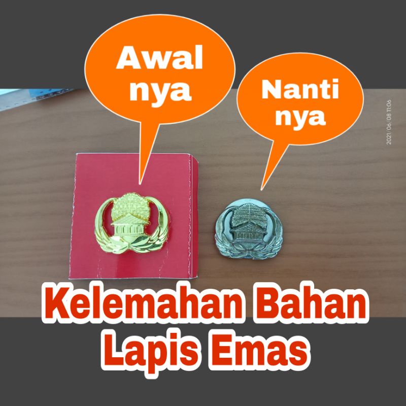 FAKTA KELEMAHAN PIN KORPRI BAHAN LAPIS EMAS LUNTUR BERUBAH WARNA MENJADI PUTIH