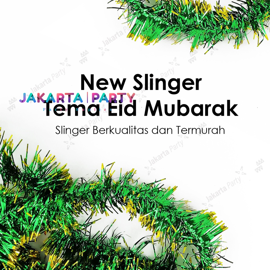Slinger Lebaran Hijau Ujung Gold / Garland Tinsel / Slinger Tinsel