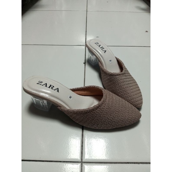 Sandal Slop Hak kaca ZARA Hells rajut Cewek Tinggi 5cm Sendal Kondangan Zara