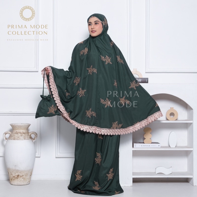 PRIMA MODE - Mukena Dewasa Full Bordir Bunga Rose Strimin Rosalia Premium Renda Katun