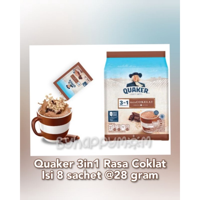 

Quaker Quacker Oat 3 in 1 Rasa COKLAT 8 Sachet 28 gram Sereal Sarapan Oatmeal