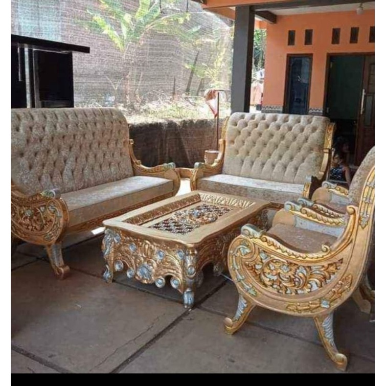 kursi tamu busa ukir meja raffi ahmad swan bellagio kayu jati klasik mewah furniture mebel jepara