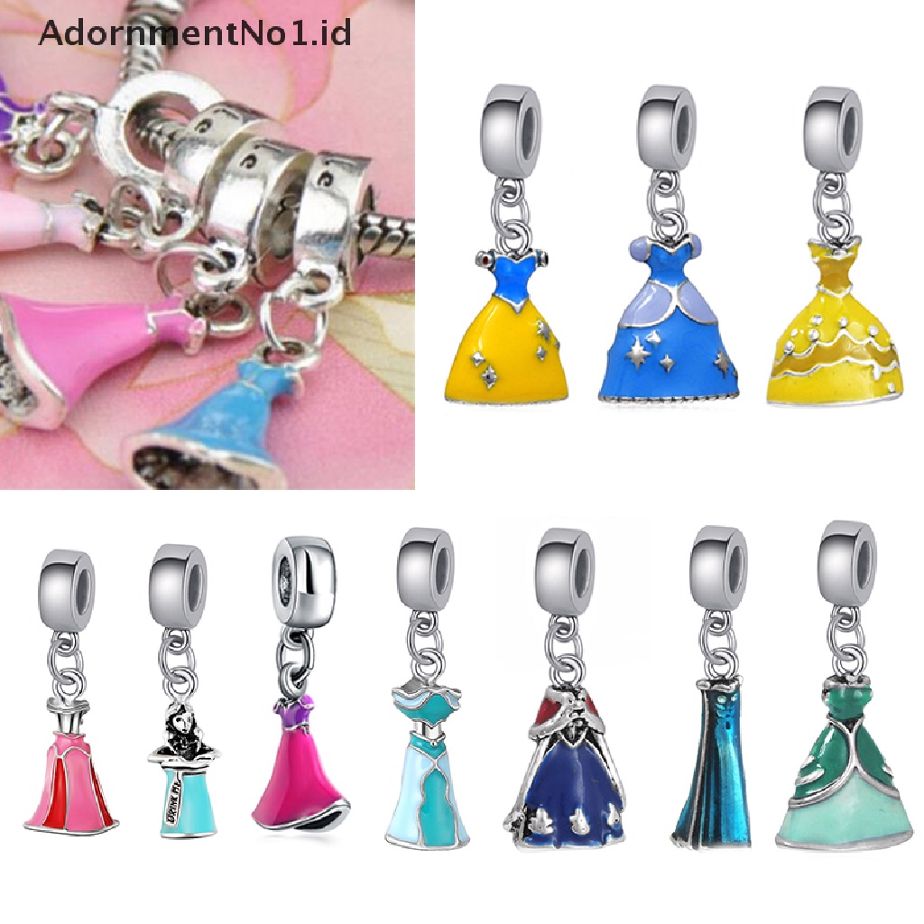 [AdornmentNo1] Princess Dress Beads Perak Berlapis Lubang Besar Liontin DIY Perhiasan Wanita Aksesori Manik-manik Gaun Putri Enamel Sweetie Kreatif Berlapis Perak Lubang Besar Pesona Liontin Je