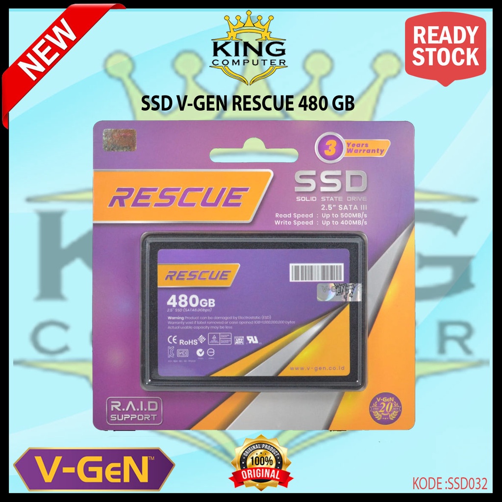 SSD V-Gen 480GB Rescue - Sata III 2,5&quot; SSD Vgen 480GB Sata