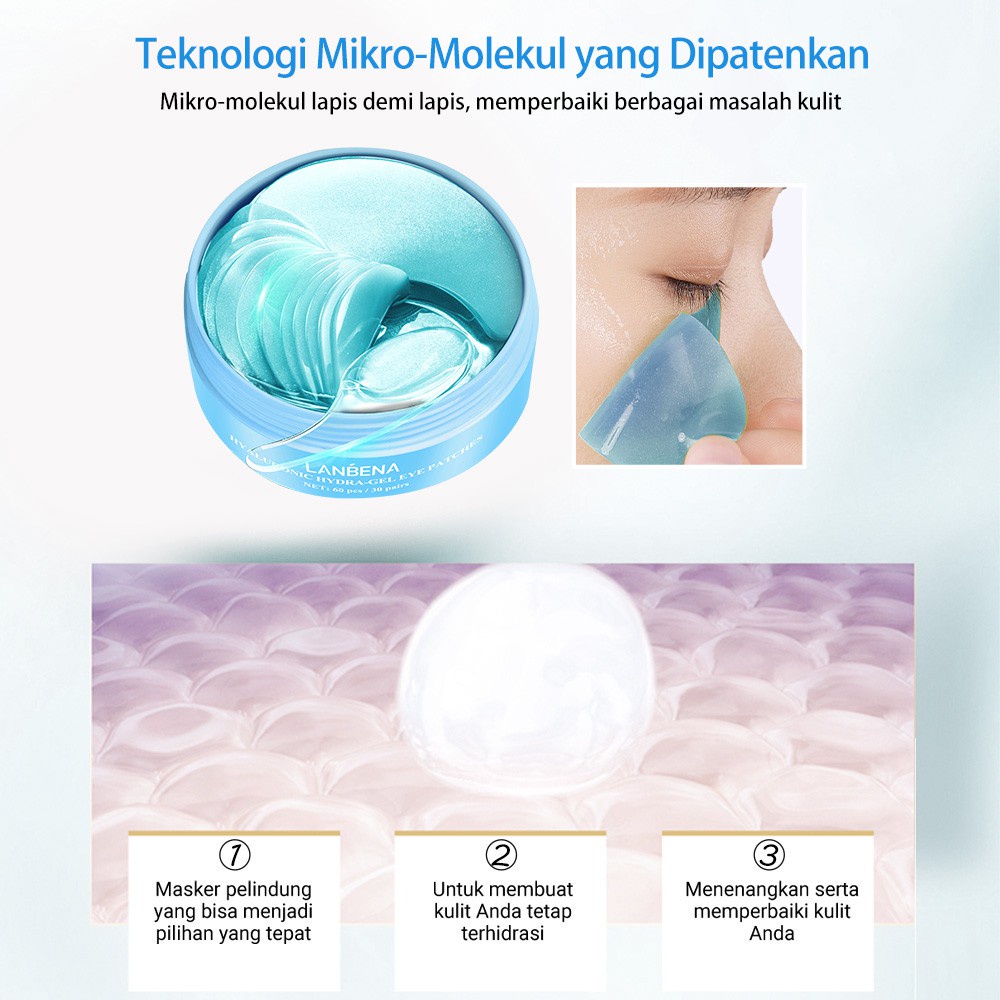 LANBENA Hyaluronic Acid Hydra-gel Eye Mask/Patches - Melembabkan (60 pcs)[BPOM]