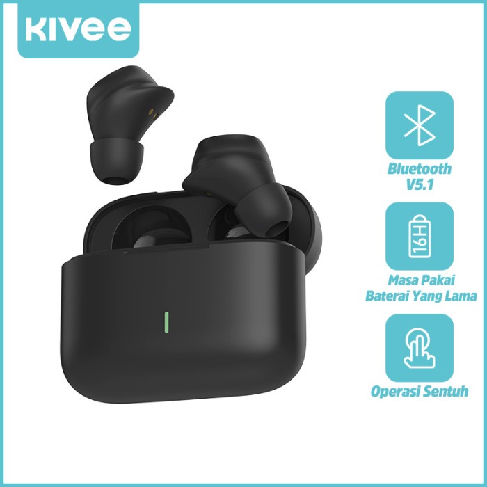 headset bluetooth KIVEE True Wireless Earbuds Headset Bluetooth TWS Garansi 6 bulan - Black(E0H2) he