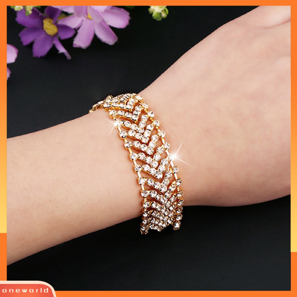 {oneworld} Gelang Multilayer Handmade Rhinestones Alloy Cuff Bangle Untuk Pesta