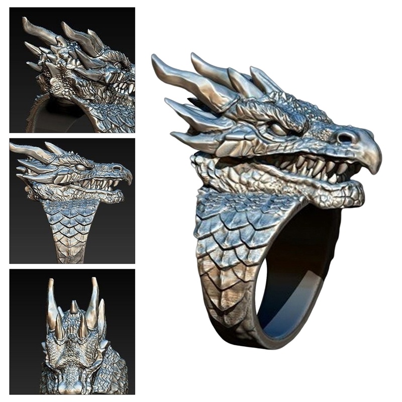 Hot Produk Baru Ganas Naga Kepala Cincin Liontin Perhiasan Kreatif Gaya Hip Hop Punk Pria