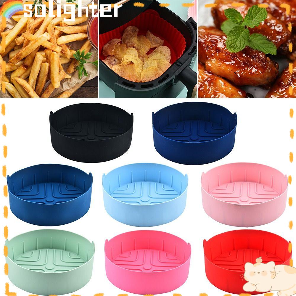 Solighter Menebal Bulat Silikon Panci Grill Pot Tray Masak Pizza Piring AirFryer Aksesoris Baking Basket