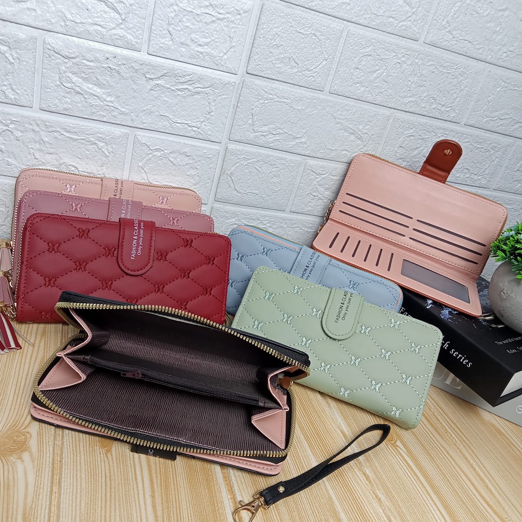 Dompet Panjang Lipat Zipper Multifungsi Korea Fashion Style Dompet Cewek Resleting Klip Women Wallet PU Satu7an D87