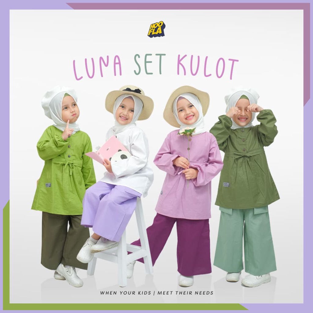 Luna Set Kulot Baju Blouse Setelan Celana Panjang Anak Perempuan 3-12 Tahun Hoofla Kids Baju Busana 