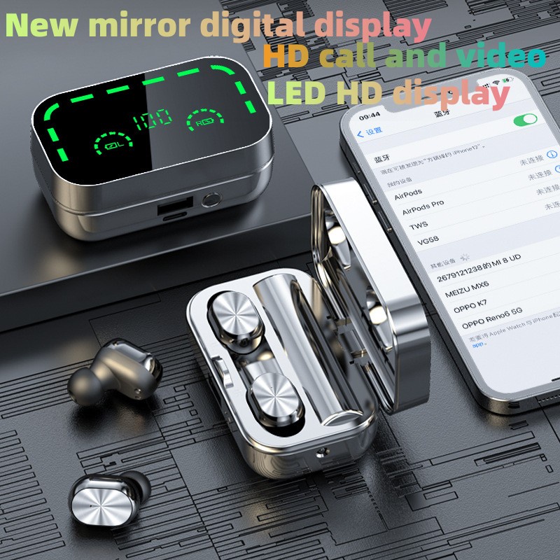 (COD)HiFi Bass Upgrade Bluetooth 5.3 New YD05 Bluetooth Headset TWS model pribadi 5.3 Cermin layar besar tampilan digital cerdas earphone olahraga android/iphone