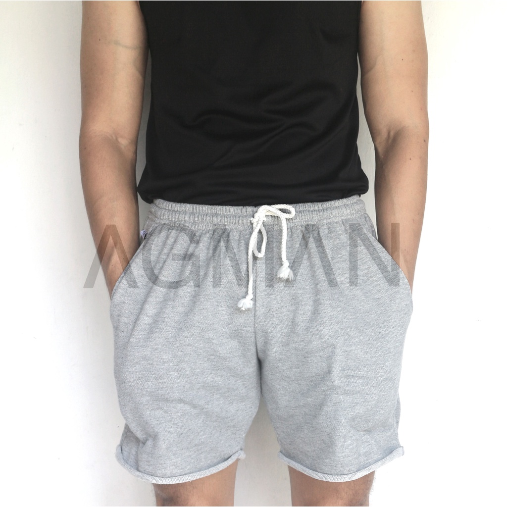 AGMAN Sweatpants Unfinished Celana Pendek Pria Babyterry Polos Tebal Lembut Keren