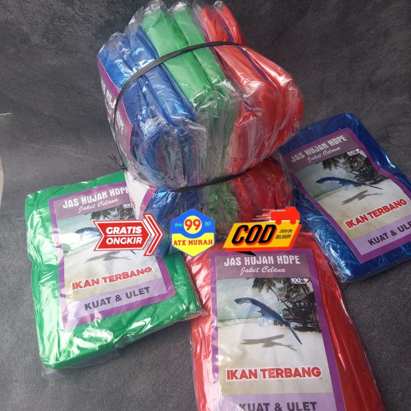 IKAN TERBANG Setelan BAJU CELANA isi 12- Mantel Plastik/Jas Hujan Plastik/Jas Hujan Murah
