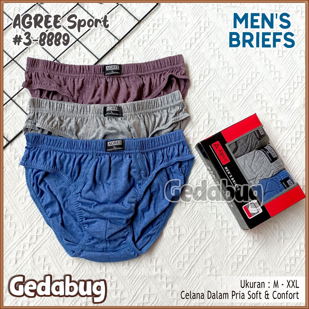 [ 3pc ] CD Pria Agree 2-8886 Box Merah | Celana dalam pria karet kerut Mens Brief | Gedabug