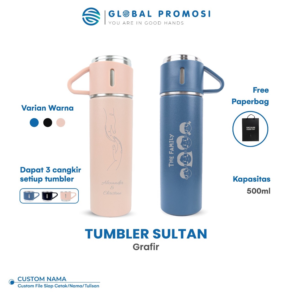 (TANPA PO) Tumbler Custom Sultan SET Paket Hampers Laser Grafir Souvenir/Promosi Murah Cetak Nama/Logo/Karakter