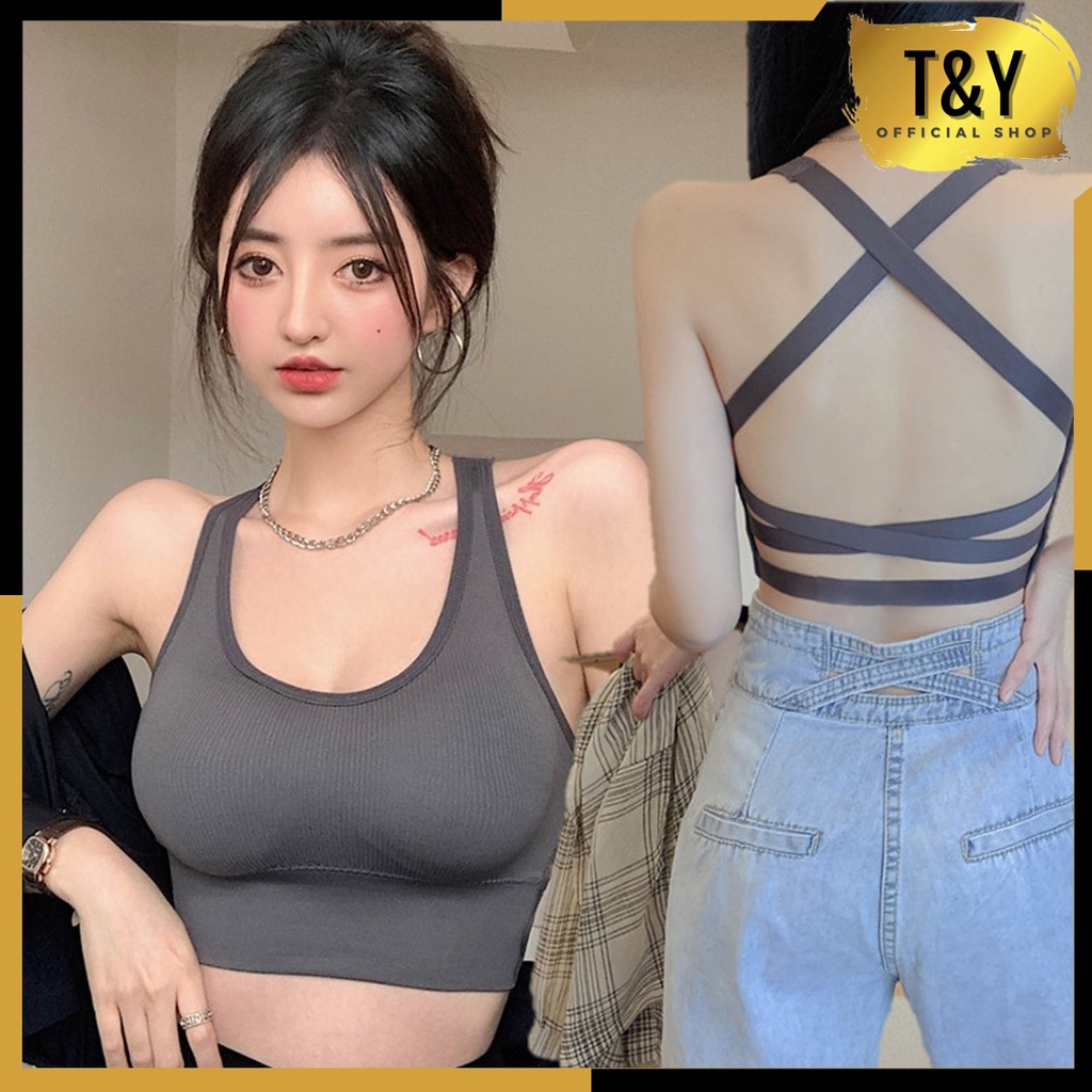 T&amp;Y Bra Sport Wanita Tali Simpul Silang Tanpa Kawat 6662 BH Olahraga Push Up Bra Wanita Elastil Sexy Fashion Korea Import Murah