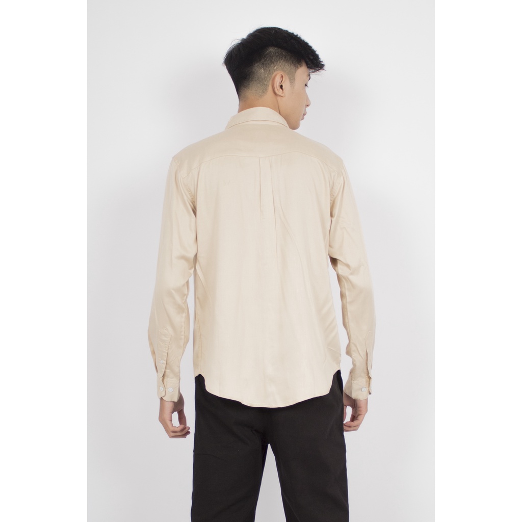 HIPNOP MOSCO Cream Kemeja Polos Pria Lengan Panjang Formal