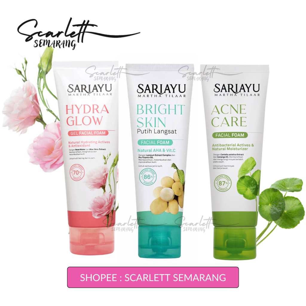 Sariayu Facial Foam Bright Skin Putih Langsat I Acne Care | Face Scrub | Peel Off Mask | Body Scrub | Moisturizer