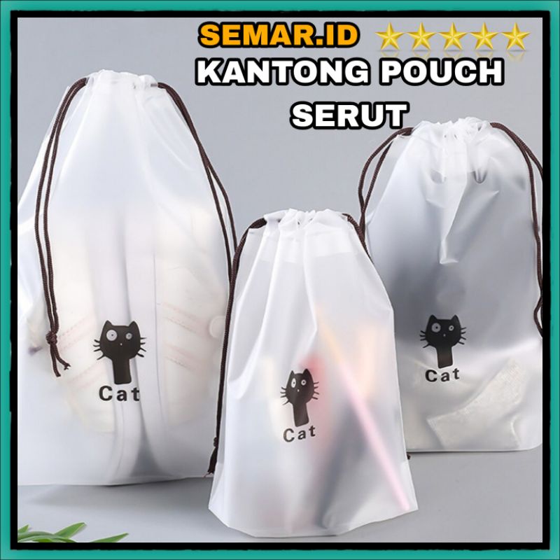 Kantong Pouch Plastik Serut Organizer Portable Drawstring Bag Size L 20x30cm - VB-71 - White