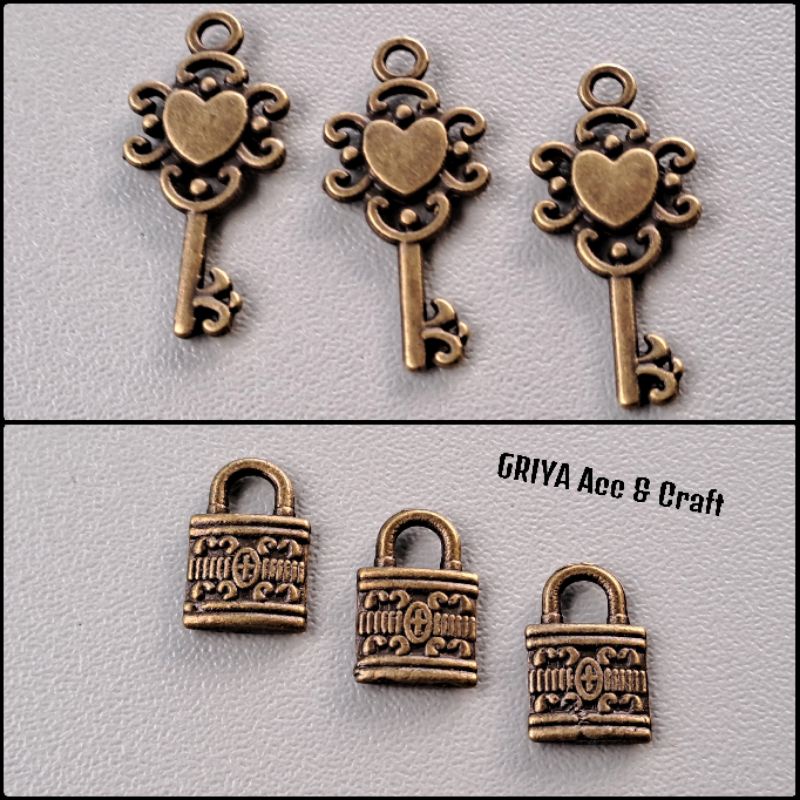 Liontin Bronze Kunci Dan Gembok Bahan Gelang Couple Dan Kalung