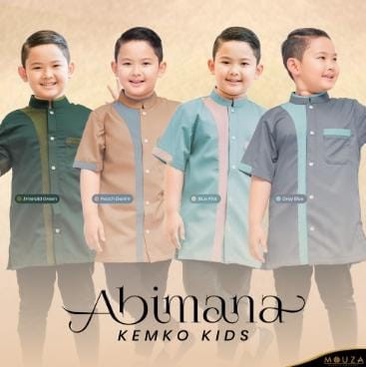 Mouza-Kemko Abimana Kids Sarimbit Koko Anak Bahan Toyobo Warna Blue Pink-Emerald Green-Grey Blue-Pea
