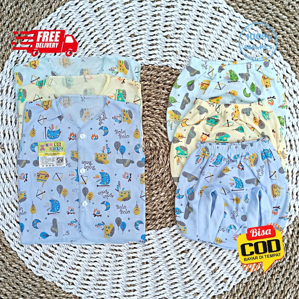 SALE 7.7 Paket Hemat Baju Bayi MOTIF 18 pcs SNI BOLO - BOLO, KAIN DASAR WARNA MOTIF