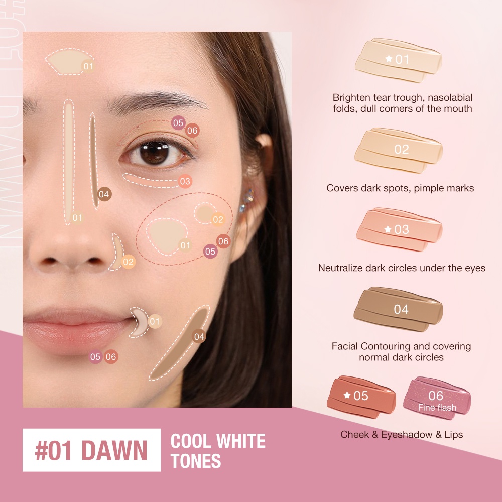 O.TWO.O 6 Shades Face Pallete Shadow + Concealer + Blush Palette Multi-use Makeup Cream For Face Eye Lips Cosmetics