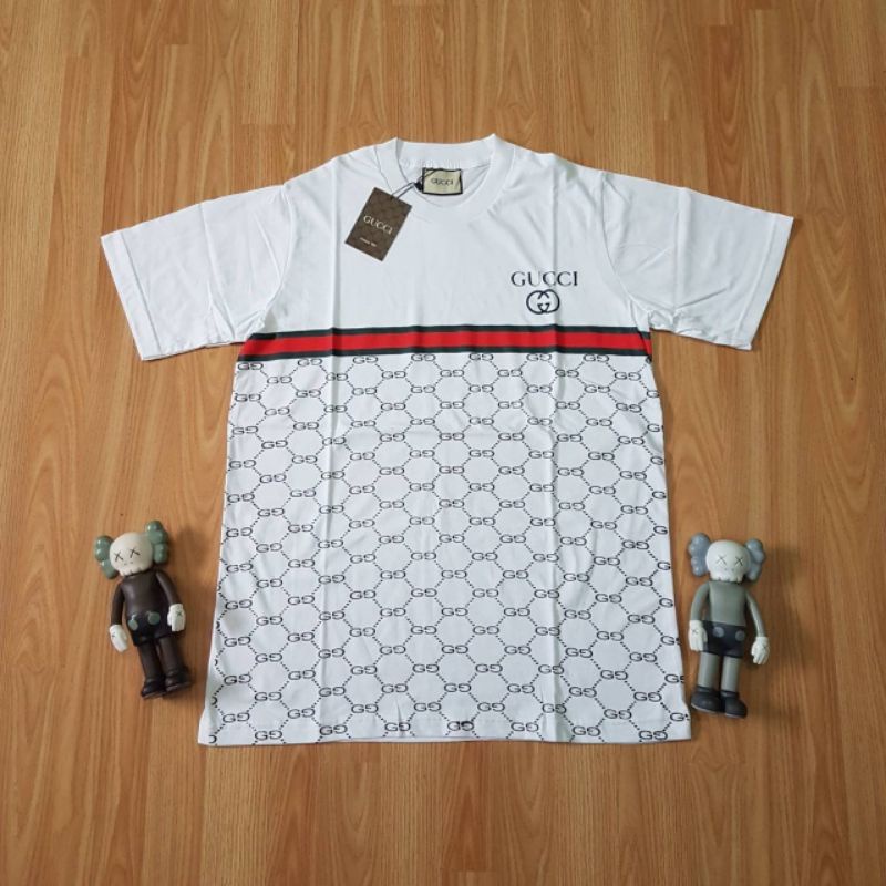 KAOS PRIA WANITA GUCCI FULL PRINT PUTIH PREMIUM