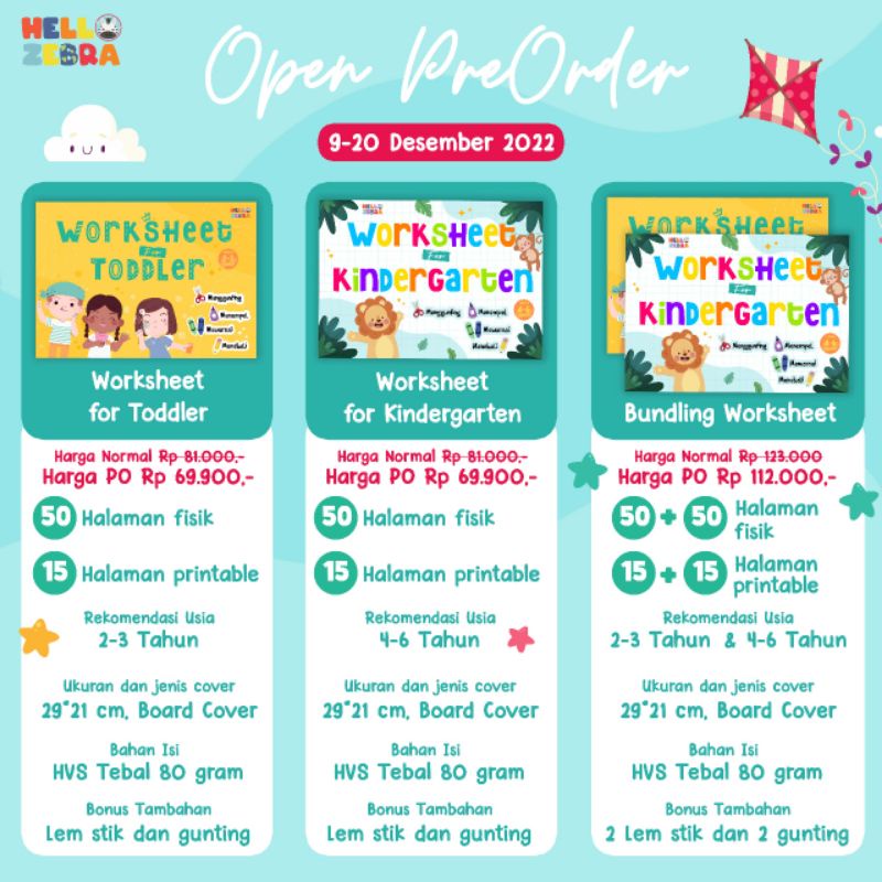 [READY] Worksheet for Toddler (2-4 th) & Kindergarten (4-6 th) by Hello Zebra